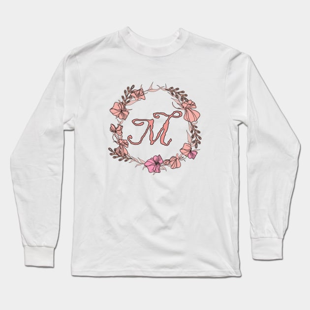 Letter M Rose Pink Initial Monogram - Letter m Long Sleeve T-Shirt by Tilila